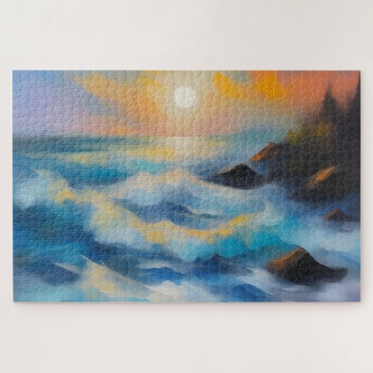 Puzzle Tableau des vagues bleu clair sous le soleil (Horizontal)