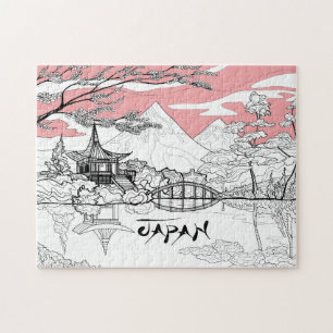 Puzzle Tableau en ligne de Temple japonais Lac Mountain