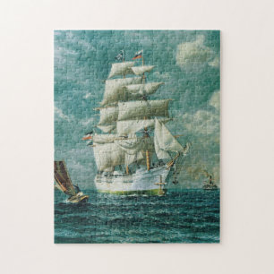Puzzle Tableau vintage de gros voiliers blancs (1895)