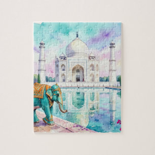 Puzzle Taj Mahal & Éléphant Aquarelle