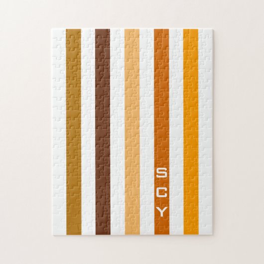 Puzzle Tan Brown Orange Vertical Stripes Monogramme (Vertical)