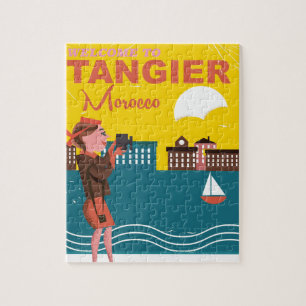 Puzzle Tangier port morocco retro old travel poster.