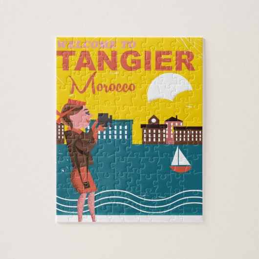 Puzzle Tangier port morocco retro old travel poster. (Vertical)