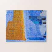 Puzzle Tapis drapés sur un mur bleu (Horizontal)