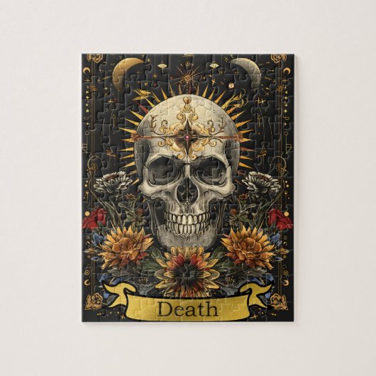 Puzzle Tarot Death Card Gothic Witchy Skull & Flowers (Vertical)