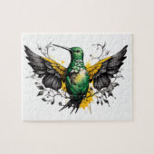 Puzzle Tatouage de colibri vert et jaune Design en blanc (Horizontal)