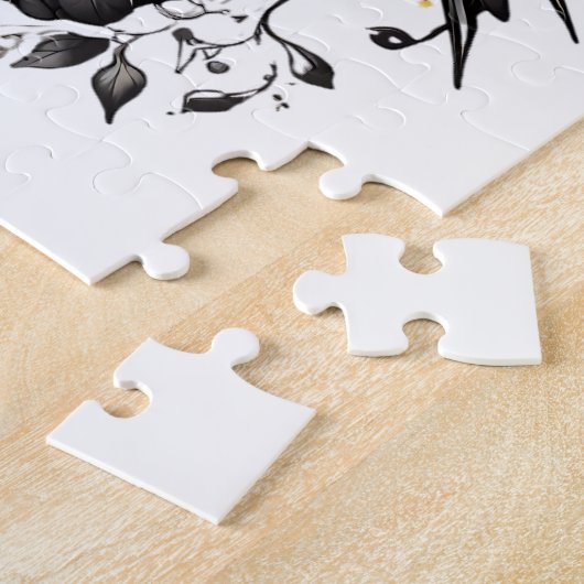 Puzzle Tatouage de colibri vert et jaune Design en blanc (Côté)