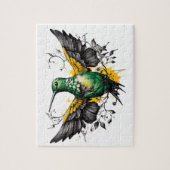 Puzzle Tatouage de colibri vert et jaune Design en blanc (Vertical)