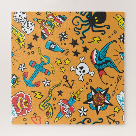 Puzzle Tatouage de l'ancienne école : mignon sans couture (Horizontal)