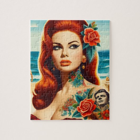 Puzzle Tattooed Redhead Pin-up (Vertical)