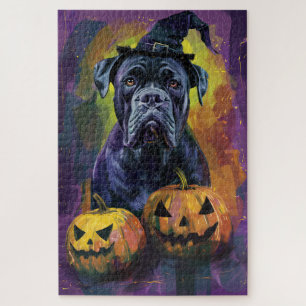 Puzzle Taurillon Bouledogue Mastiff Halloween Sorcière et