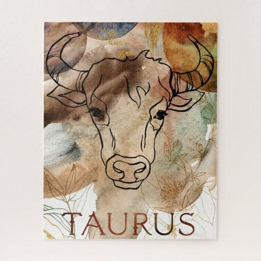 Puzzle Taurus taureau brun or fleurs planète aquarelle (Vertical)