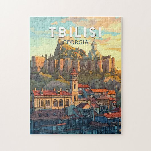 Puzzle Tbilisi Géorgie Illustration Voyage Art Vintage (Vertical)