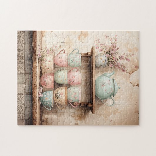 Puzzle Tea-up et Tea-Pot Set rustique (Horizontal)