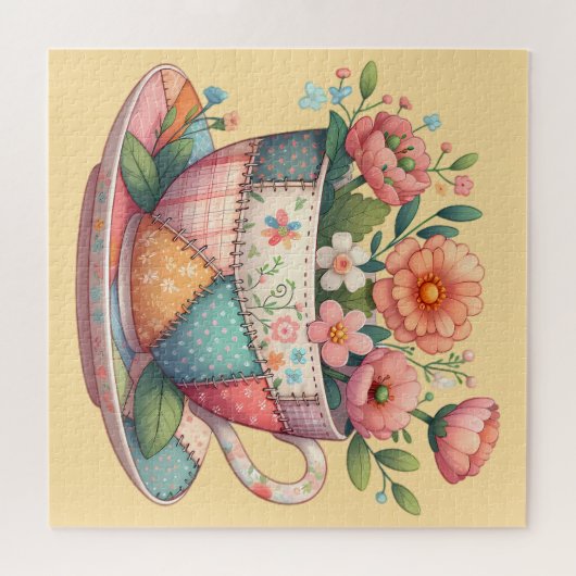 Puzzle Teacup Patchwork avec Fleurs Whimsical (Horizontal)
