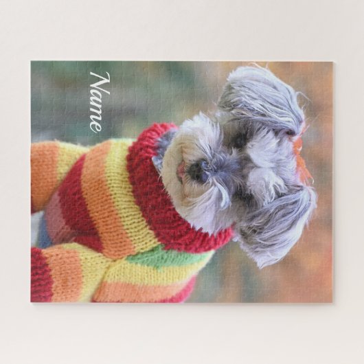 Puzzle Teacup Schnauzer Chien chiot dans un pull (Horizontal)