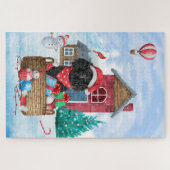 Puzzle Teckels Chien Dans Maison De Noël enneigée (Horizontal)