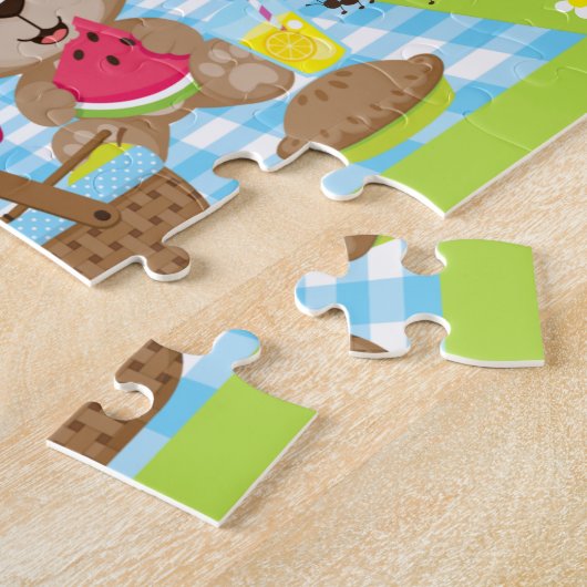 Puzzle Teddy Bear Pique-nique Garçon Bleu En vichy (Côté)
