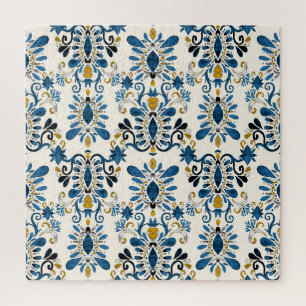 Puzzle teinture à cravate Ikat, aquarelle tribale