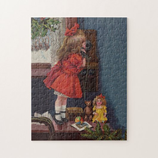 Puzzle Téléphone Antique de Petite Fille de Noël (Vertical)