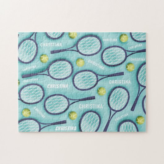 Puzzle Tennis Racket Ball & Kids Nom Motif Cute Sport (Horizontal)