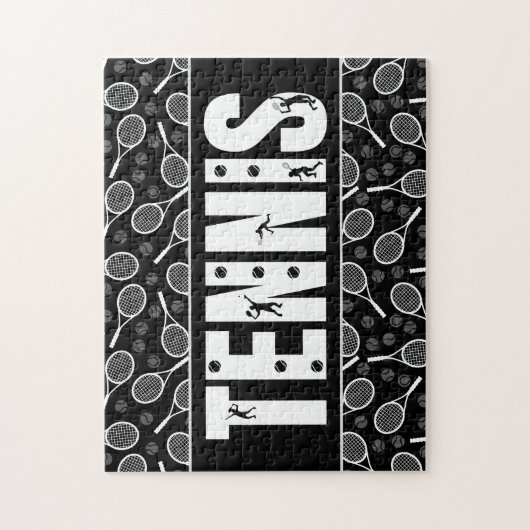Puzzle Tennis Typographie Texte Cool noir et blanc Cadeau (Vertical)