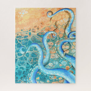 Puzzle Tentacles bleus Octopus Kraken Encre Turquoise Abs