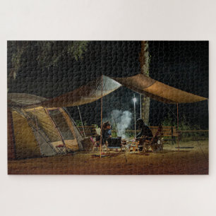 Puzzle Tente de camping nuit nature extérieur forêt cuisi
