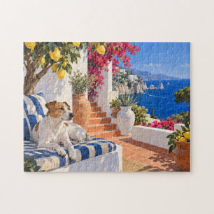 Puzzle Terrasse méditerranéenne Chien se reposant parmi l