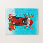 Puzzle Terre-Neuve dans la neige avec cadeaux de Noël (Horizontal)