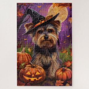 Puzzle Terrier Biewer effrayant Halloween Sorcière et Cit