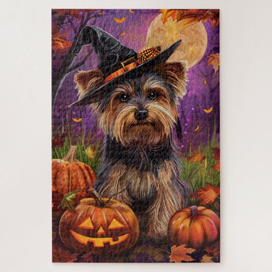 Puzzle Terrier Biewer effrayant Halloween Sorcière et Cit (Vertical)