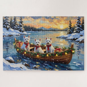 Puzzle Terrier Blanc de West Highland Noël Bateau Fêtes