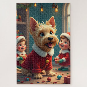 Puzzle Térrier écossais aidant les lutins du Père Noël à