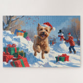 Puzzle Terrier rouillé en neige avec Casquette de Noël (Horizontal)