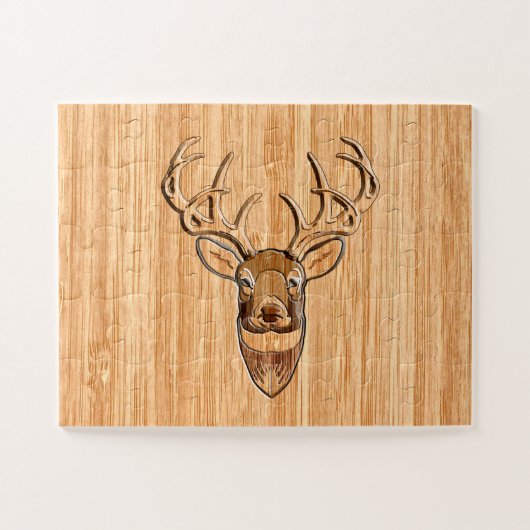 Puzzle Tête de cerf élégante impression grain de bois (Horizontal)