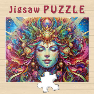 Puzzle Tête de déesse Cheveux colorés Yeux fermés Mai -