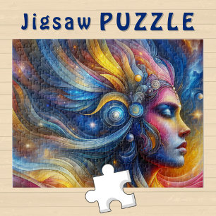 Puzzle Tête de déesse Cheveux cosmiques Yeux fermés Juin