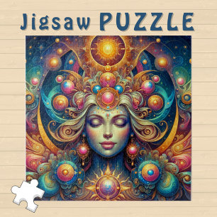 Puzzle Tête de déesse cheveux ensoleillés Yeux fermés jui