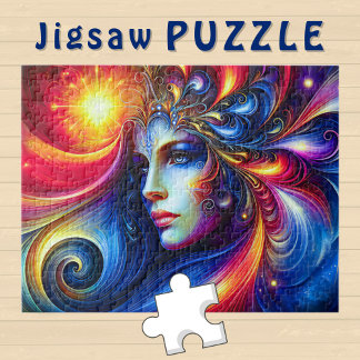 Puzzle Tête de déesse tourbillons bleus dans les cheveux