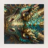 Puzzle Tête de dragon turquoise et or (Horizontal)