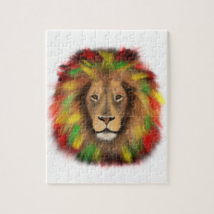 Puzzle Tête de lion rasta rouge jaune vert dessin Jamaïqu