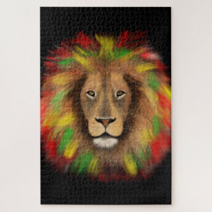 Puzzle Tête de lion Rasta rouge jaune vert dessin Jamaïqu