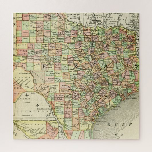 Puzzle Texas Antique Carte Colorée Lone Star State Alamo (Vertical)