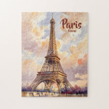 Texte personnalisé aquarelle Tour Eiffel coucher d