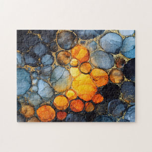 Puzzle Texture de bulle colorée avec de l'or Fluid Art
