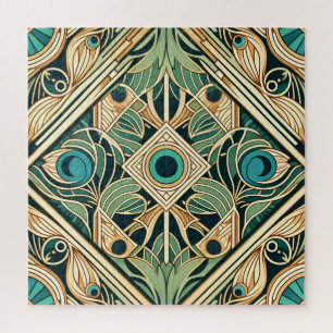 Puzzle Texture des plumes abstraites or et vert paon
