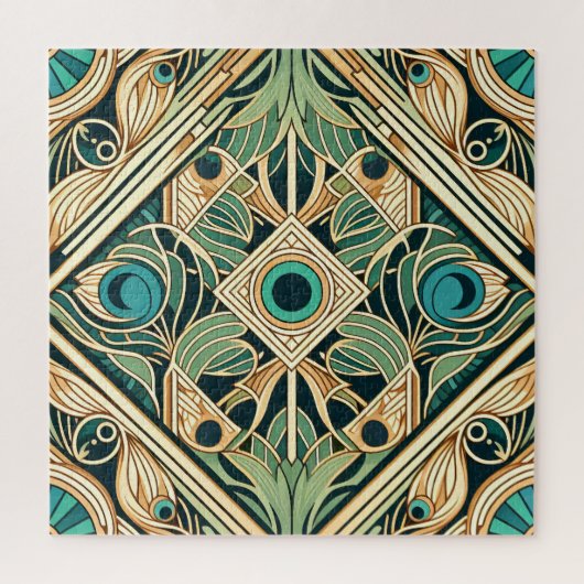 Puzzle Texture des plumes abstraites or et vert paon (Vertical)