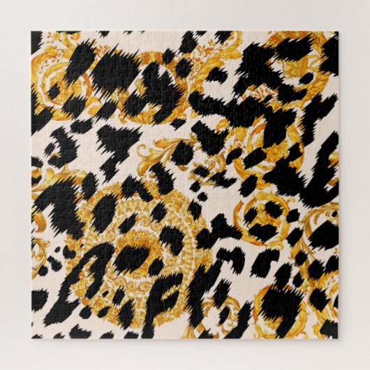 Puzzle Texture léopard : motif baroque or. (Vertical)