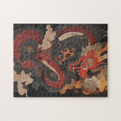 Puzzle Textured Chinese dragon with flames (Horizontal)